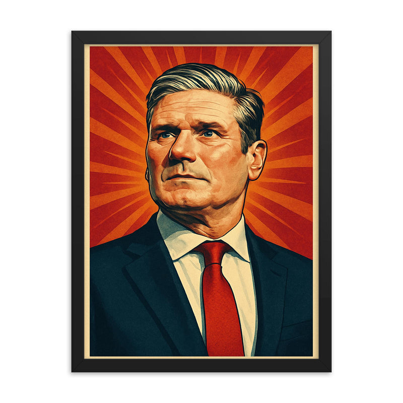 Keir Starmer framed print on a plain backdrop in size 18