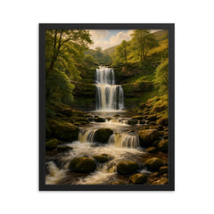 Keld Waterfalls Swaledale England framed print on a plain backdrop in size 16"x20".