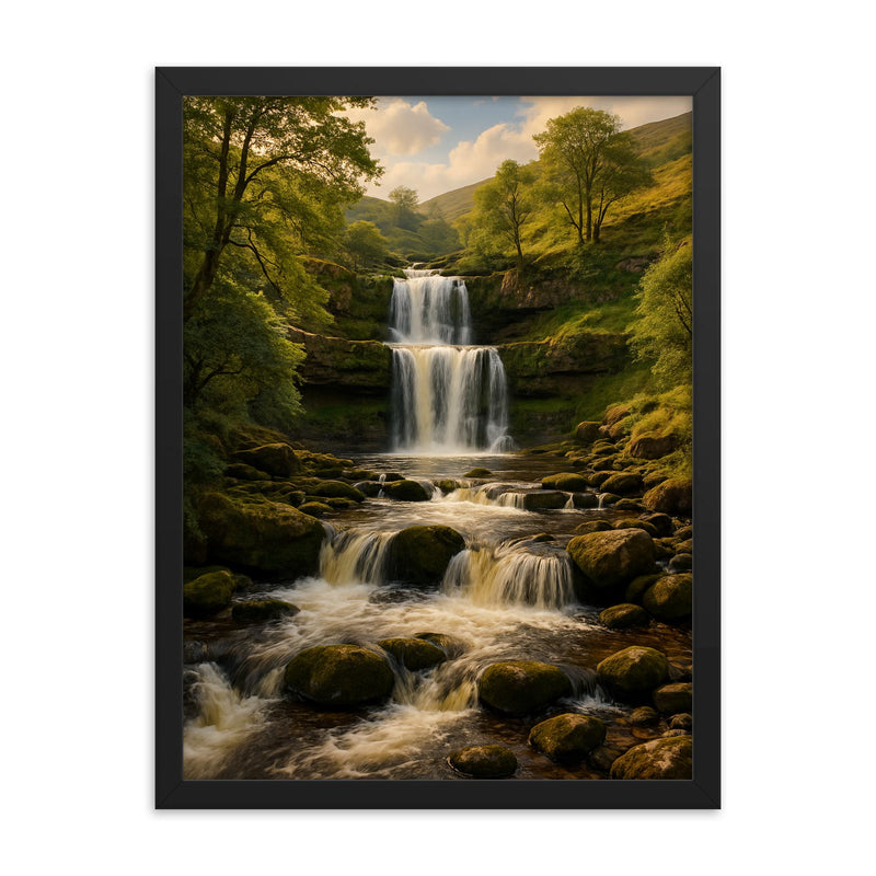 Keld Waterfalls Swaledale England framed print on a plain backdrop in size 18