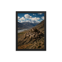 Key Monastery Spiti Valley India framed print on a plain backdrop in size 12"x16".