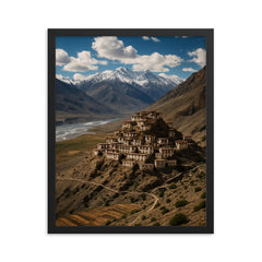 Key Monastery Spiti Valley India framed print on a plain backdrop in size 16"x20".