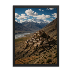 Key Monastery Spiti Valley India framed print on a plain backdrop in size 18"x24".