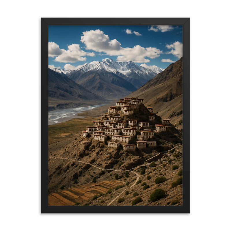 Key Monastery Spiti Valley India framed print on a plain backdrop in size 18