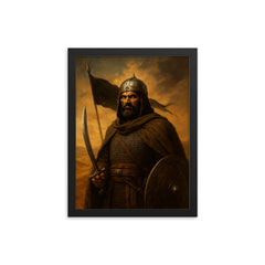 Khalid ibn al Walid desert standard portrait framed print on a plain backdrop in size 12"x16".