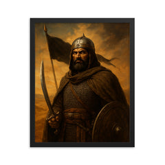 Khalid ibn al Walid desert standard portrait framed print on a plain backdrop in size 16"x20".