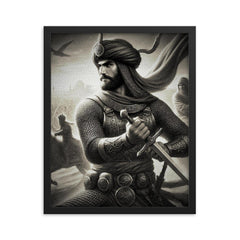 Khalid Ibn al-Walid framed print on a plain backdrop in size 16"x20".