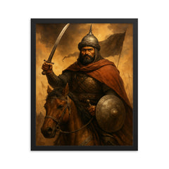 Khalid Ibn al Walid framed print on a plain backdrop in size 16"x20".