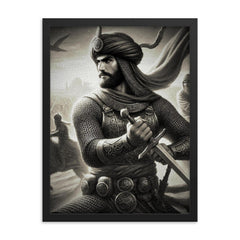 Khalid Ibn al-Walid framed print on a plain backdrop in size 18"x24".