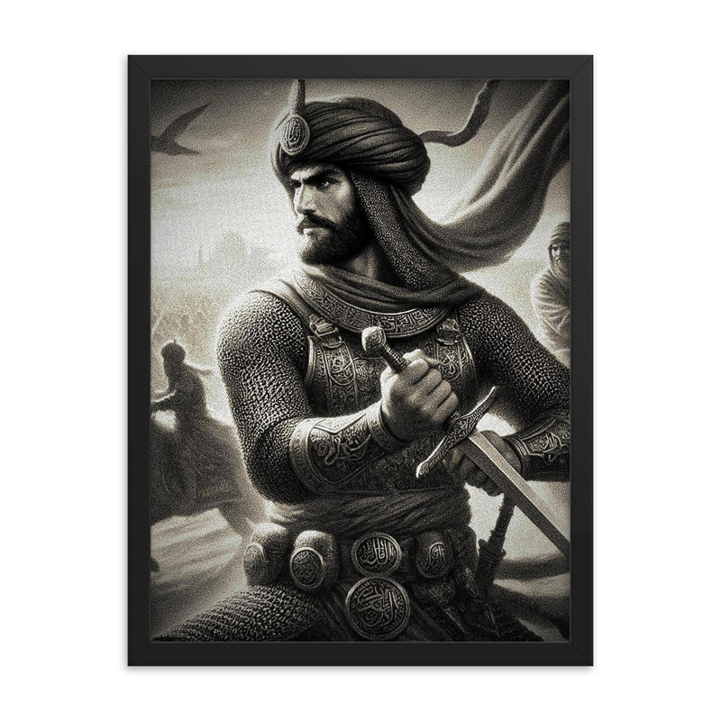 Khalid Ibn al-Walid framed print on a plain backdrop in size 18