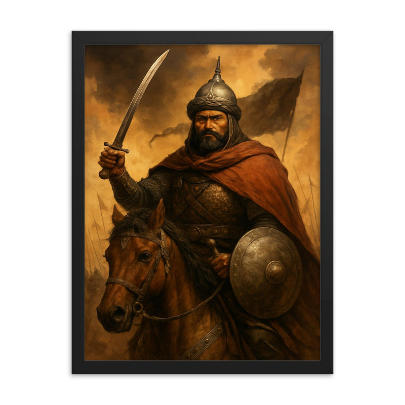 Khalid Ibn al Walid framed print on a plain backdrop in size 18