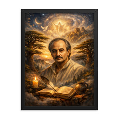 Khalil Gibran cedar grove visionary portrait framed print on a plain backdrop in size 18"x24".