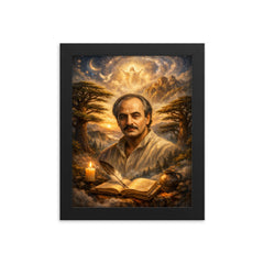 Khalil Gibran cedar grove visionary portrait framed print on a plain backdrop in size 8"x10".