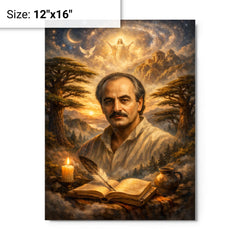 Khalil Gibran cedar grove visionary portrait metal print on a plain backdrop in size 12"x16".