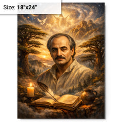 Khalil Gibran cedar grove visionary portrait metal print on a plain backdrop in size 18"x24".