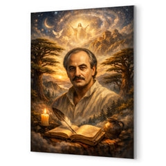 Khalil Gibran cedar grove visionary portrait metal print mockup