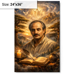 Khalil Gibran cedar grove visionary portrait metal print on a plain backdrop in size 24"x36".