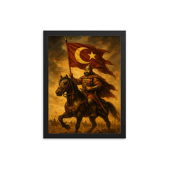 Khazar rider under star and crescent battle standard framed print on a plain backdrop in size 12"x16".