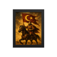 Khazar rider under star and crescent battle standard framed print on a plain backdrop in size 8"x10".