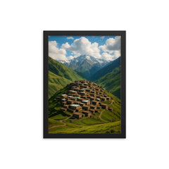 Khinalig Village Azerbaijan framed print on a plain backdrop in size 12"x16".