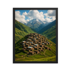 Khinalig Village Azerbaijan framed print on a plain backdrop in size 16"x20".