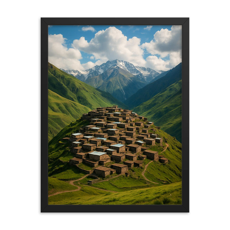 Khinalig Village Azerbaijan framed print on a plain backdrop in size 18