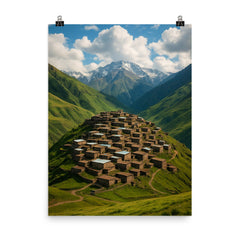 Khinalig Village Azerbaijan poster on a plain backdrop in size 8"x10".