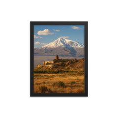 Khor Virap and Mount Ararat View Armenia framed print on a plain backdrop in size 12"x16".