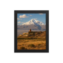 Khor Virap and Mount Ararat View Armenia framed print on a plain backdrop in size 8"x10".