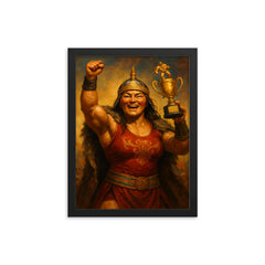 Khutulun wrestling champion victory portrait framed print on a plain backdrop in size 12"x16".