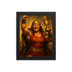 Khutulun wrestling champion victory portrait framed print on a plain backdrop in size 8"x10".
