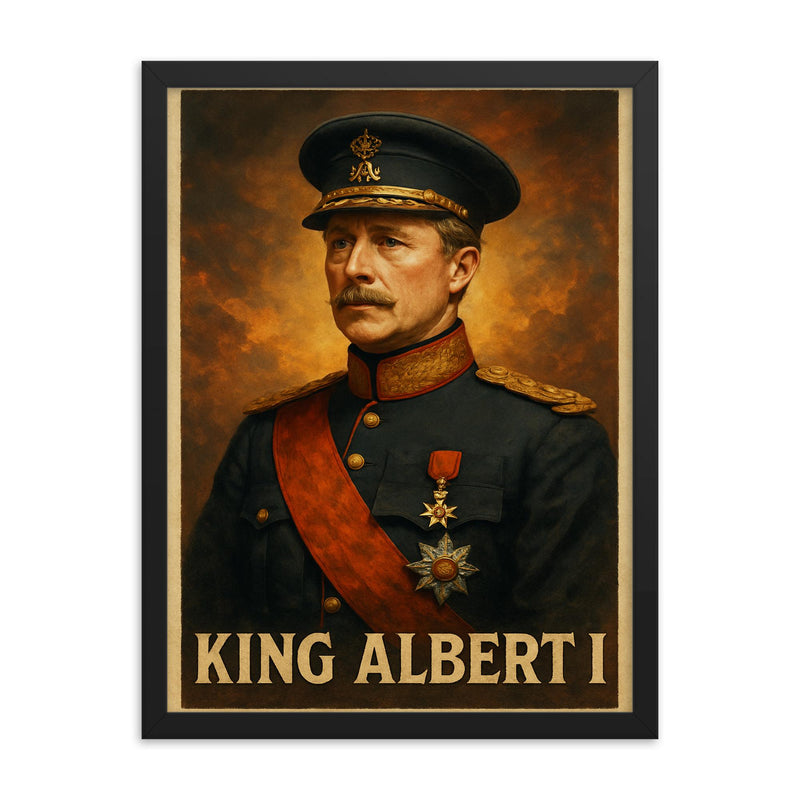 King Albert I framed print on a plain backdrop in size 18