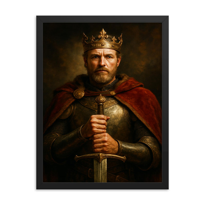King Arthur regal framed print on a plain backdrop in size 18