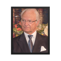 King Carl XVI Gustaf of Sweden framed print on a plain backdrop in size 16"x20".