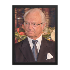 King Carl XVI Gustaf of Sweden framed print on a plain backdrop in size 18"x24".