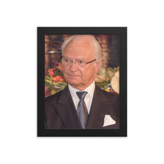 King Carl XVI Gustaf of Sweden framed print on a plain backdrop in size 8"x10".