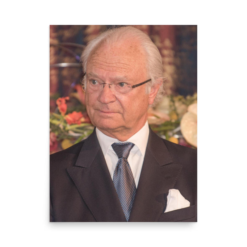 King Carl XVI Gustaf of Sweden poster on a plain backdrop in size 18