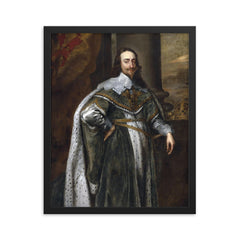 King Charles I framed print on a plain backdrop in size 16"x20".