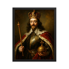 King Charles I framed print on a plain backdrop in size 16"x20".