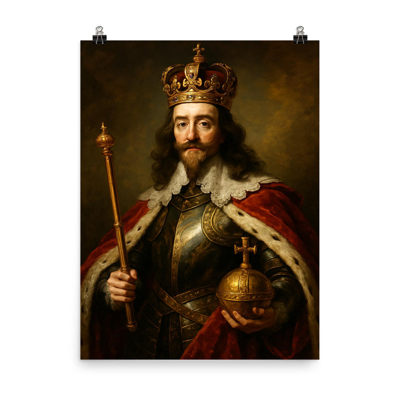 King Charles I poster on a plain backdrop in size 8