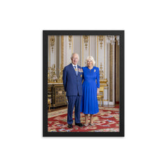 King Charles III and Queen Camilla official Australian portrait - full length version framed print on a plain backdrop in size 12"x16".