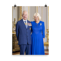 King Charles III and Queen Camilla official Australian portrait poster on a plain backdrop in size 8"x10".