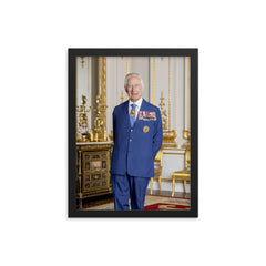 King Charles III Official Australian portrait framed print on a plain backdrop in size 12"x16".