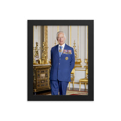 King Charles III Official Australian portrait framed print on a plain backdrop in size 8"x10".