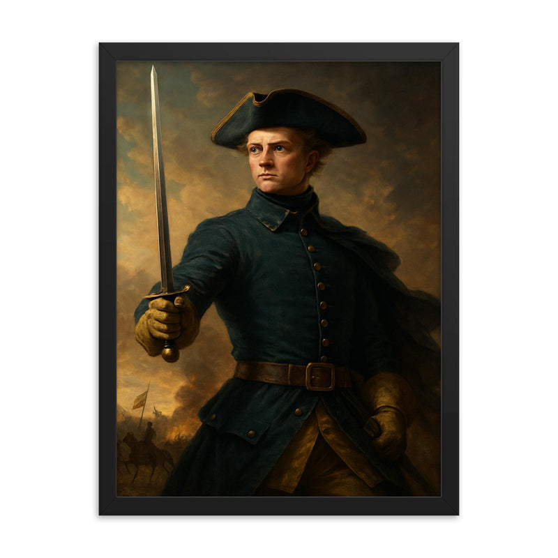 King Charles XII of Sweden framed print on a plain backdrop in size 18