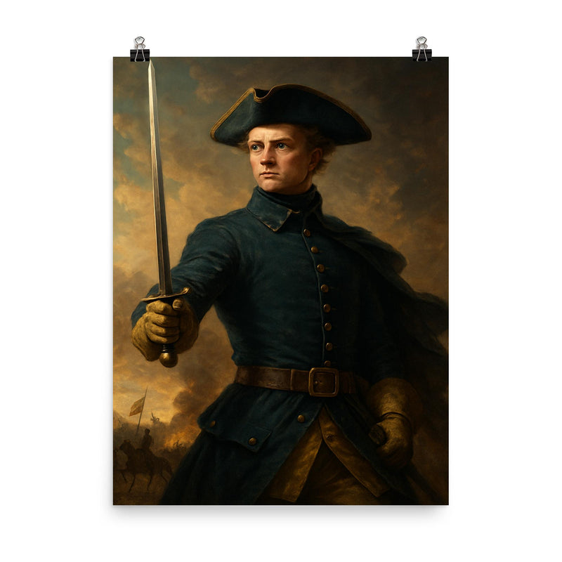 King Charles XII of Sweden poster on a plain backdrop in size 8