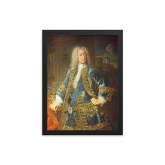 King George II framed print on a plain backdrop in size 12"x16".