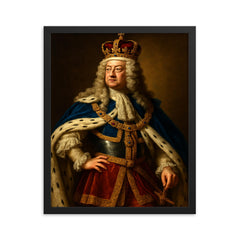 King George II framed print on a plain backdrop in size 16"x20".