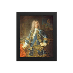 King George II framed print on a plain backdrop in size 8"x10".