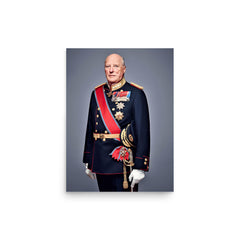 King Harald V of Norway poster on a plain backdrop in size 12"x16".