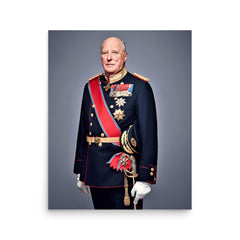 King Harald V of Norway poster on a plain backdrop in size 16"x20".